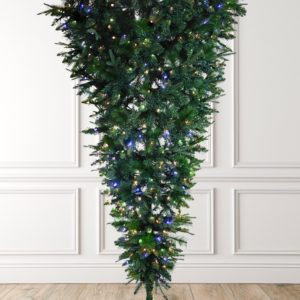 Pre-lit Upside-Down Artificial Christmas Tree with Multicolor LED Lights